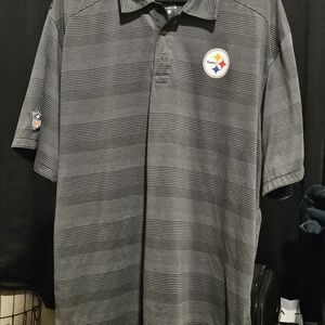 Men's XL Gray Striped Steelers NFL Polo Dri-Fit